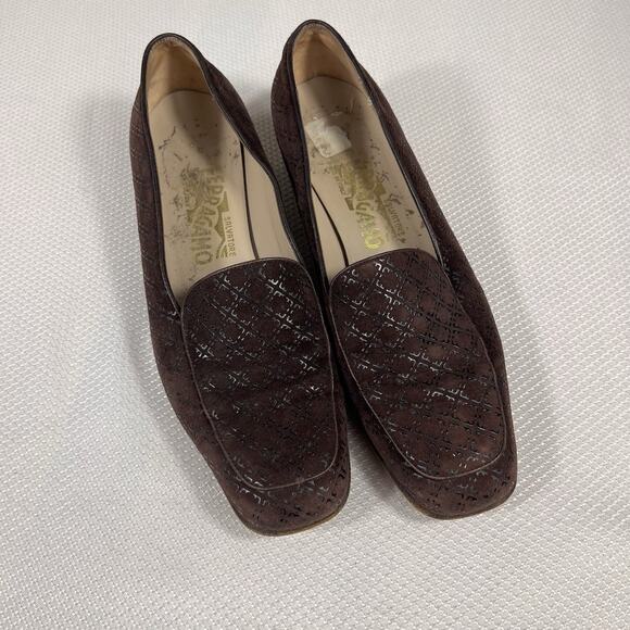 Salvatore Ferragamo Suede Square Toe Pumps‎ Brown Women’s Size 8B - Picture 3 of 12
